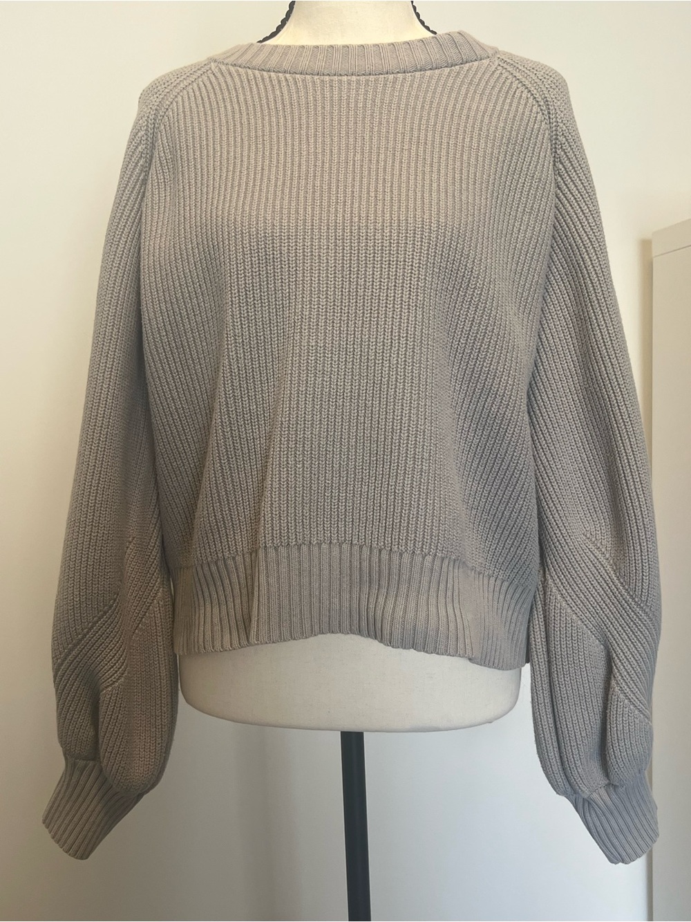 Tussah Sage Green‎ Ribbed Knit Balloon Sleeve Sweater Raglan Crew Neck